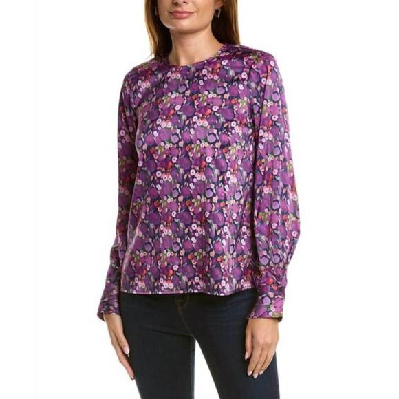 Hutch Top‎ Womens Large Purple Lavender Watercolor Whimsy Floral Davy Blouse - Picture 3 of 10